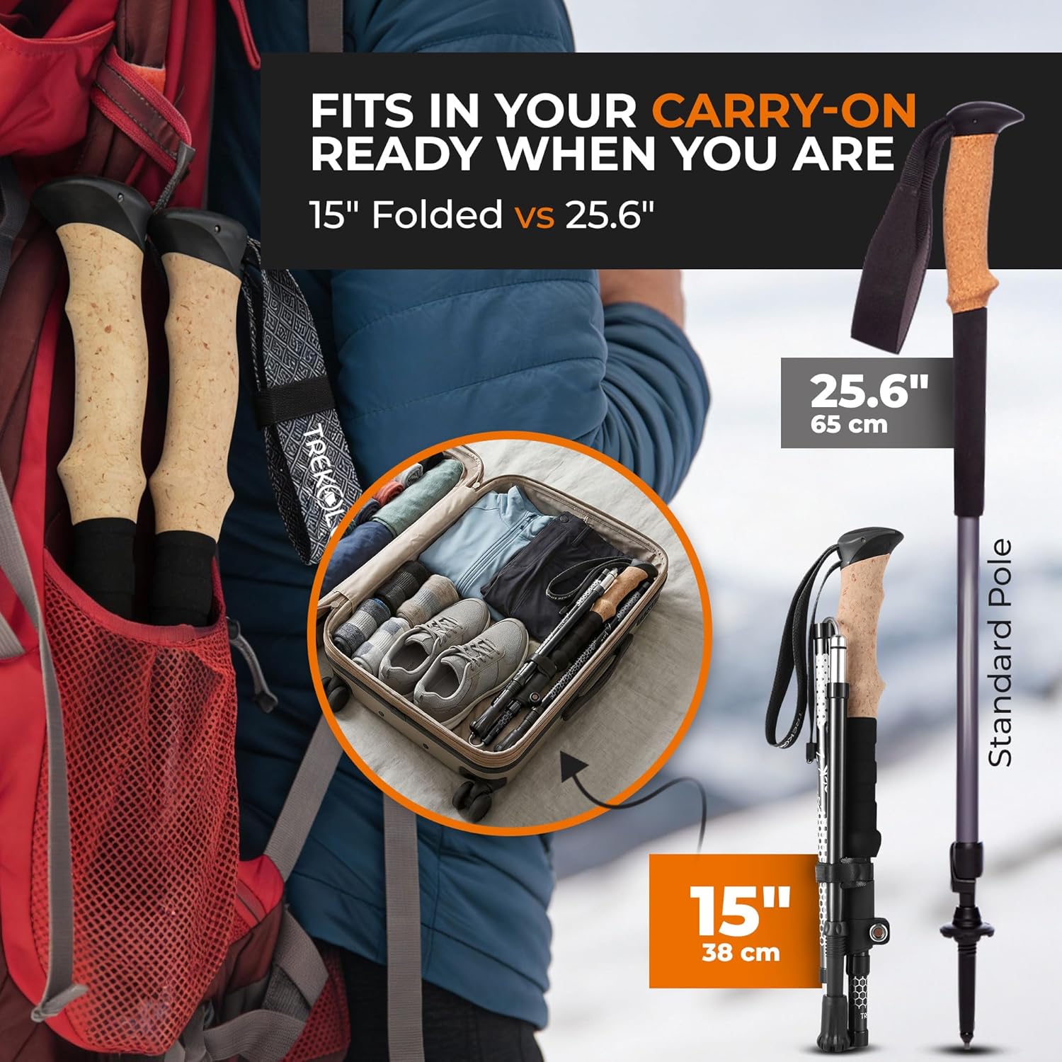 Trekology Trek-Z Collapsible Hiking & Trekking Poles - Balance Support for Seniors, Women, and Men, 2pc Per Set - Image 2
